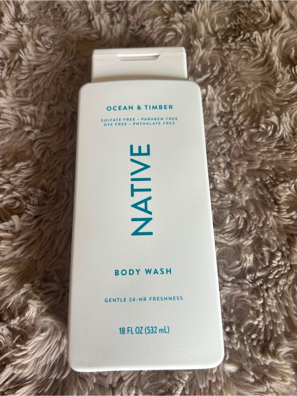 Native Body Wash in White with Teal Text - Ocean & Timber